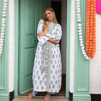 LUXOR Blue Blockprint Dressing Gown