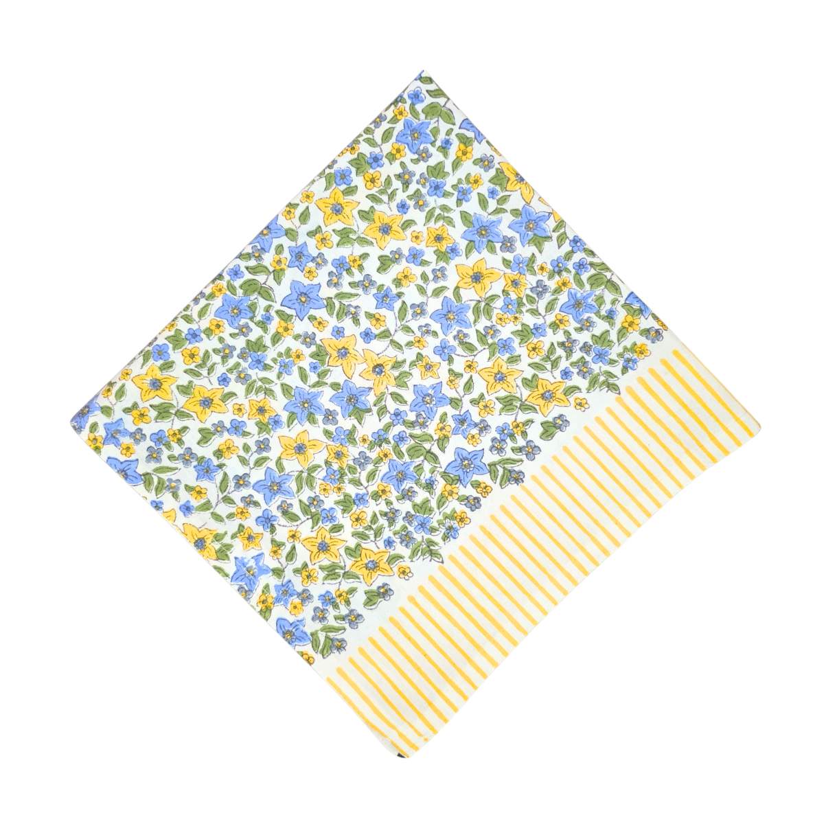 Floral patterned scarf with yellow border on a white background
