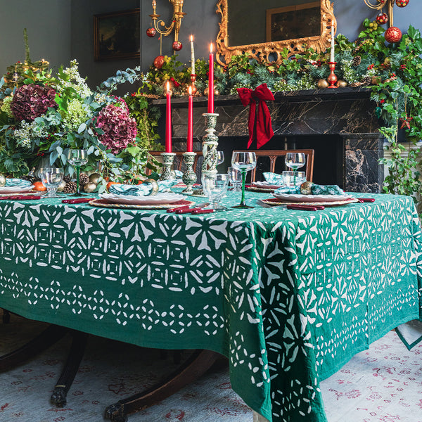 MALAIKA Holly Green Applique Tablecloth