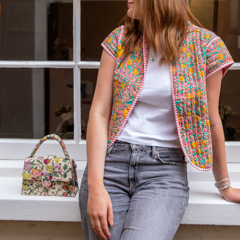 blockprint jackets, quilted jackets, quilted gilets, block print gilets, block print waistcoats, cotton waistcoats