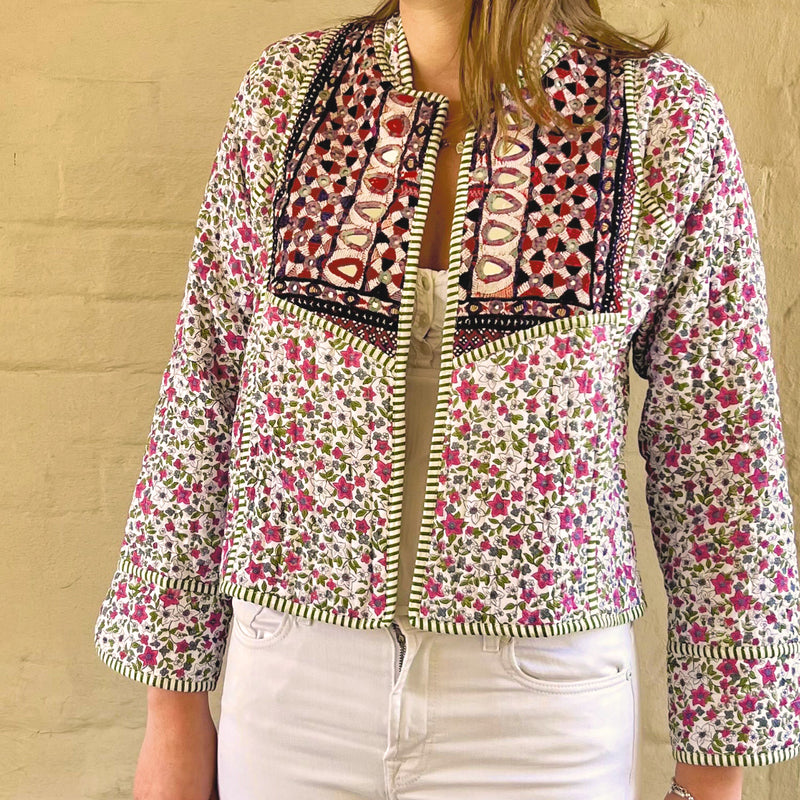 quilted jackets, Faro quilted jackets, cotton quilted waist coats, Block Printed Boho Style clothing,  Quilted Handmade Jackets