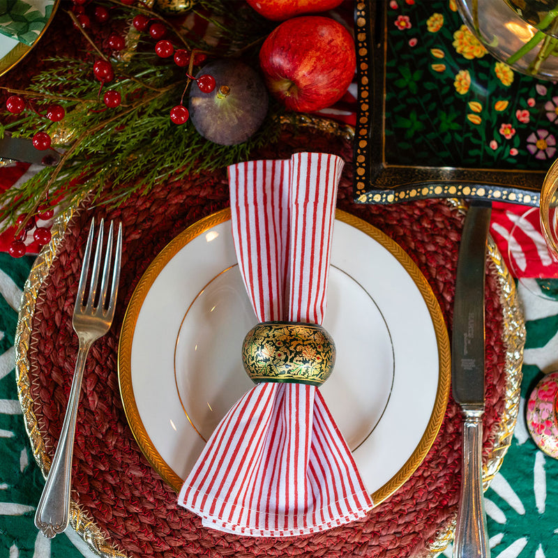 SCARLET Striped Blockprint Napkins