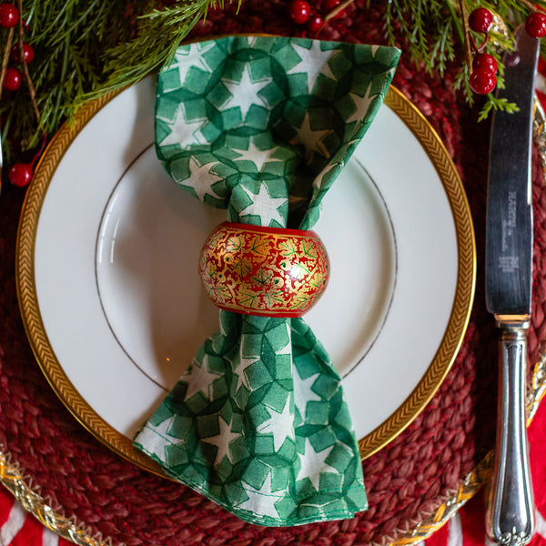 SITARA HOLLY GREEN Blockprint Napkins