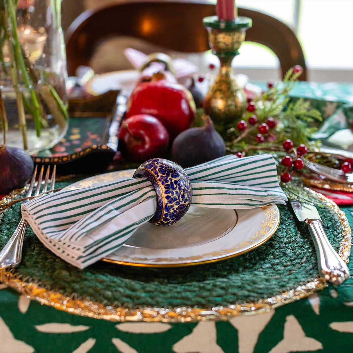 NILUFER Lapis & Gold Hand Painted Napkin Rings - Set of 6