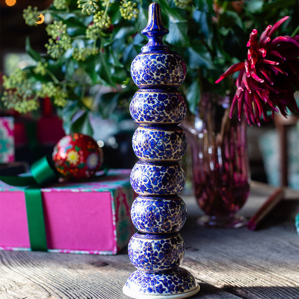 NILUFER Lapis & Gold Papier Mache Napkin Rings