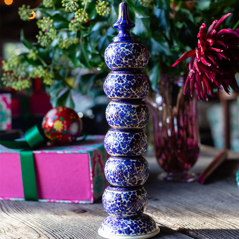 NILUFER Lapis & Gold Hand Painted Napkin Rings - Set of 6