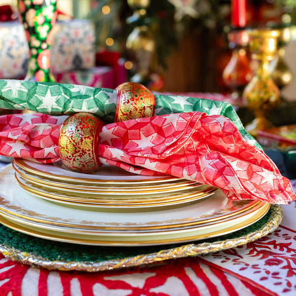 SHIRIN Red & Gold Papier Mache Napkin Rings