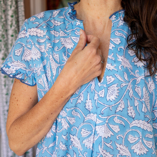 luxury cotton sleepwear, block print nighties, FARO nightwear, Nilaya nightie, cap sleeve cotton sleepwear