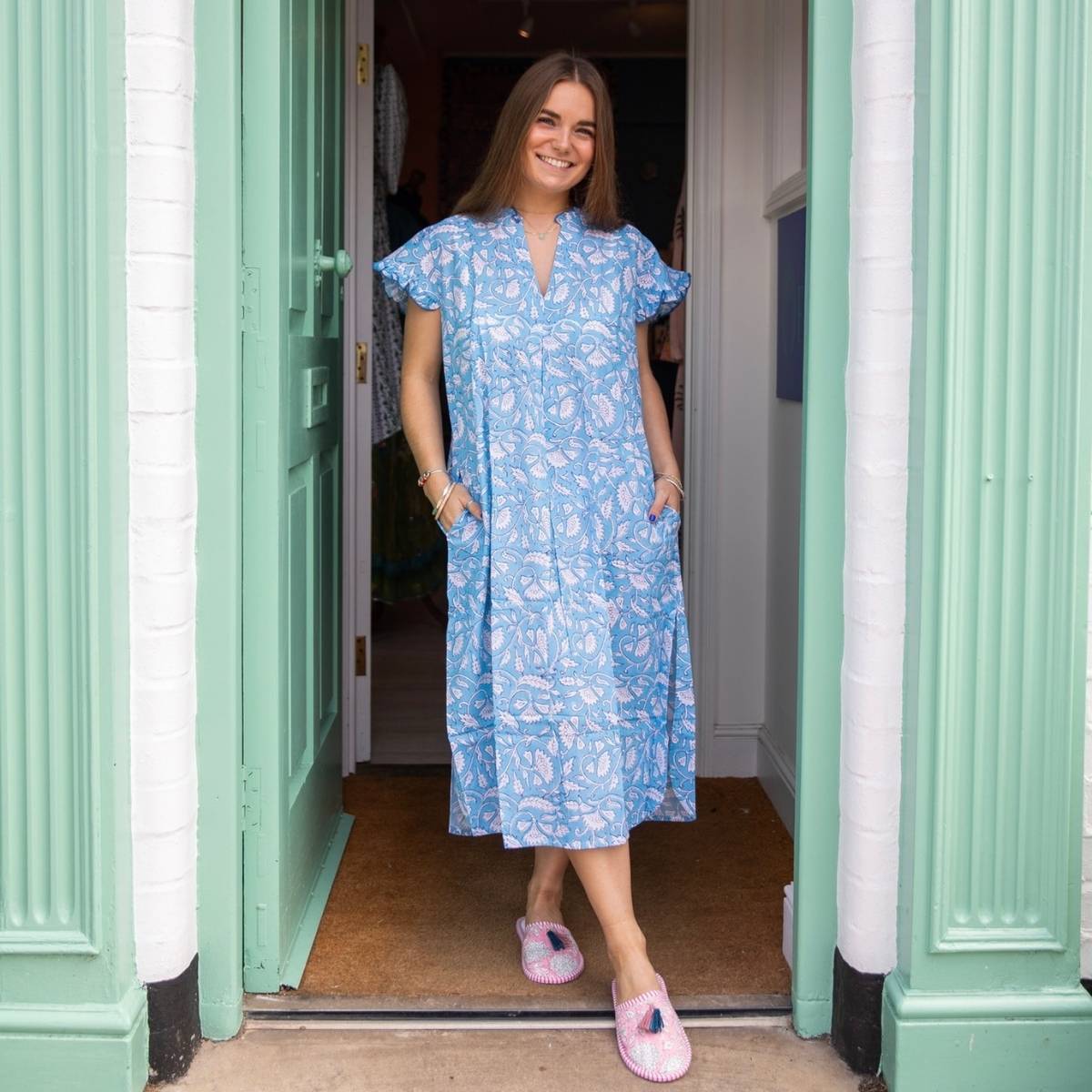 NILAYA Cap Sleeve Blockprint Nightie