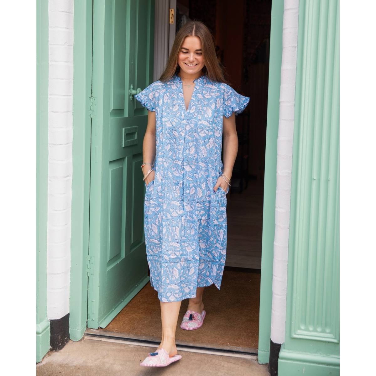 NILAYA Cap Sleeve Blockprint Nightie