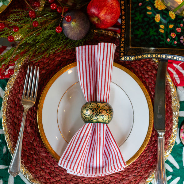 NUR Forest Green & Gold Papier Mache Napkin Rings