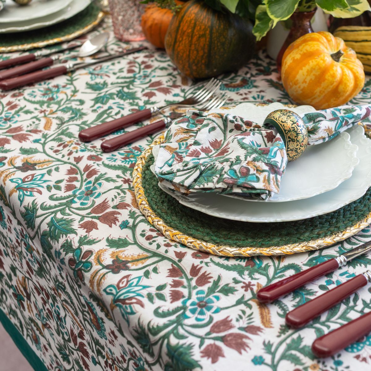 NILOFER TEAL Blockprint Tablecloth