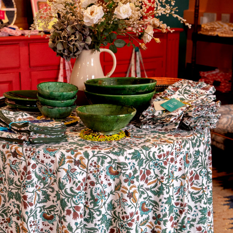 autumn tablecloths, block print table linen, printed tablecloths, autumn table linens, cotton tablecloths, faro tablecloths