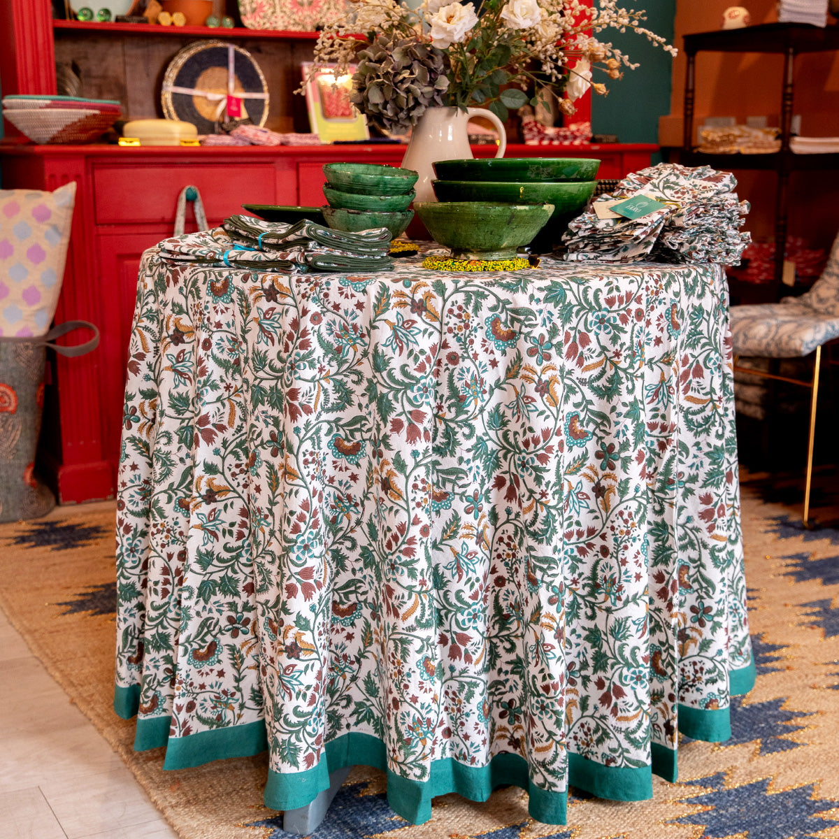 NILOFER TEAL Blockprint Tablecloth