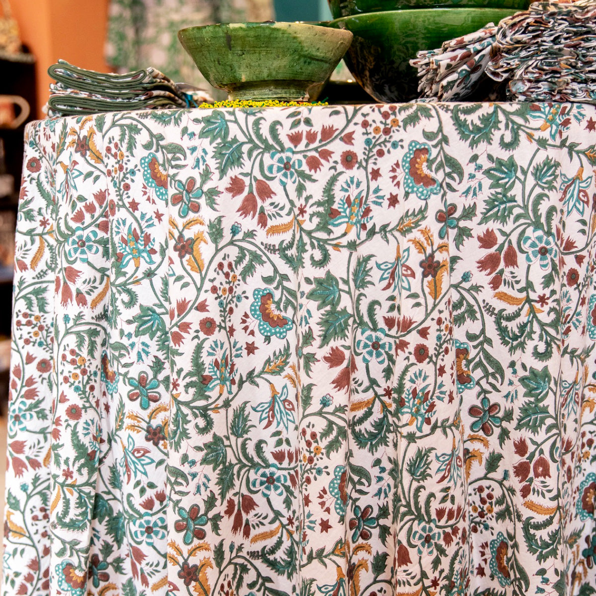 NILOFER TEAL Blockprint Tablecloth