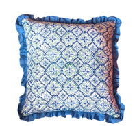 OGEE Blue Blockprint Ruffle Cushion