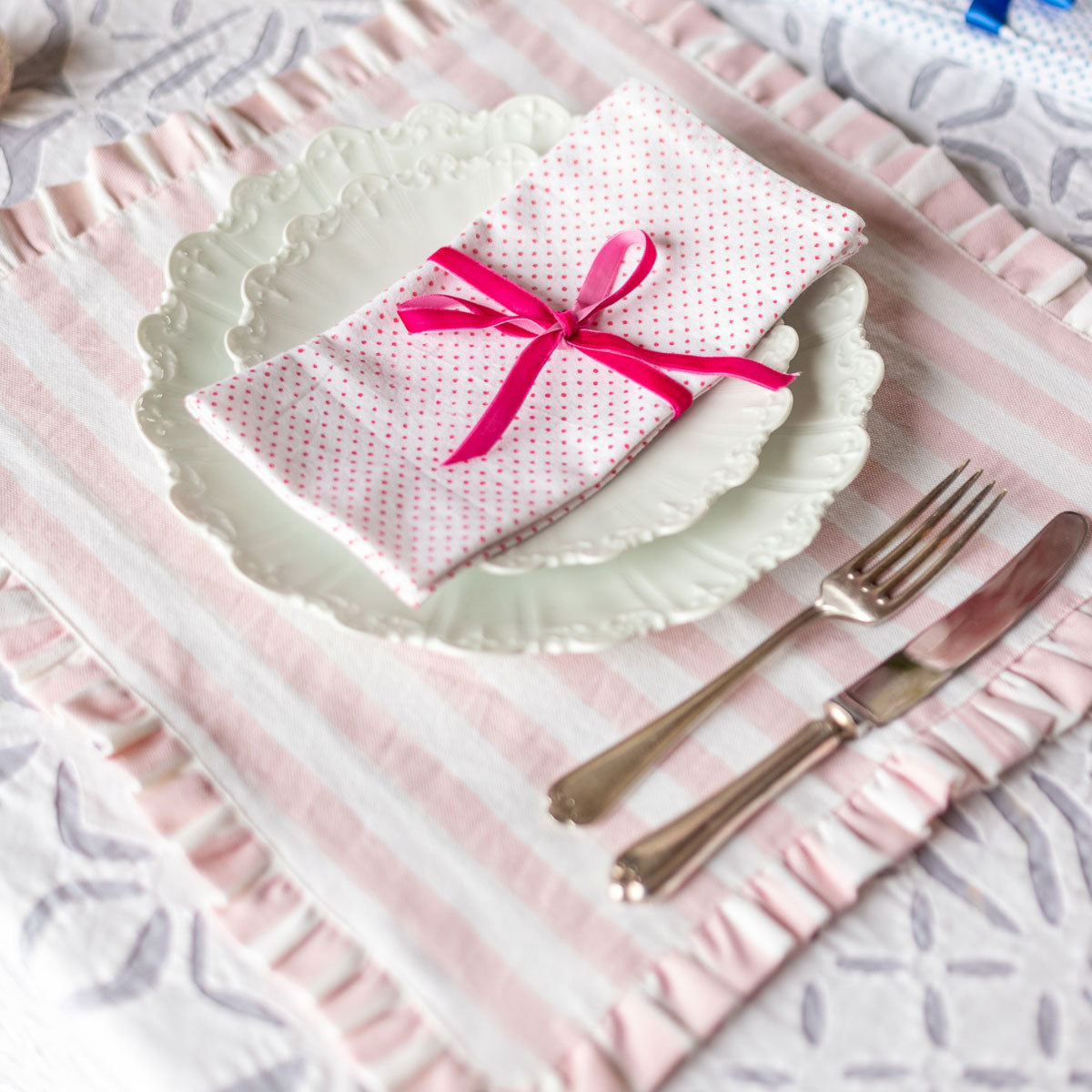 PARISIAN PINK Stripe Ruffle Placemat