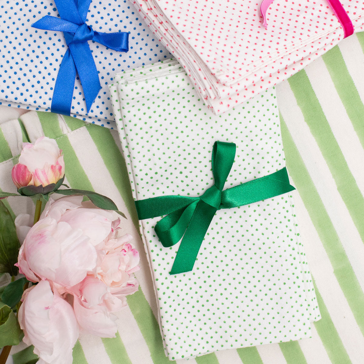 GREEN Polka Blockprint Napkins