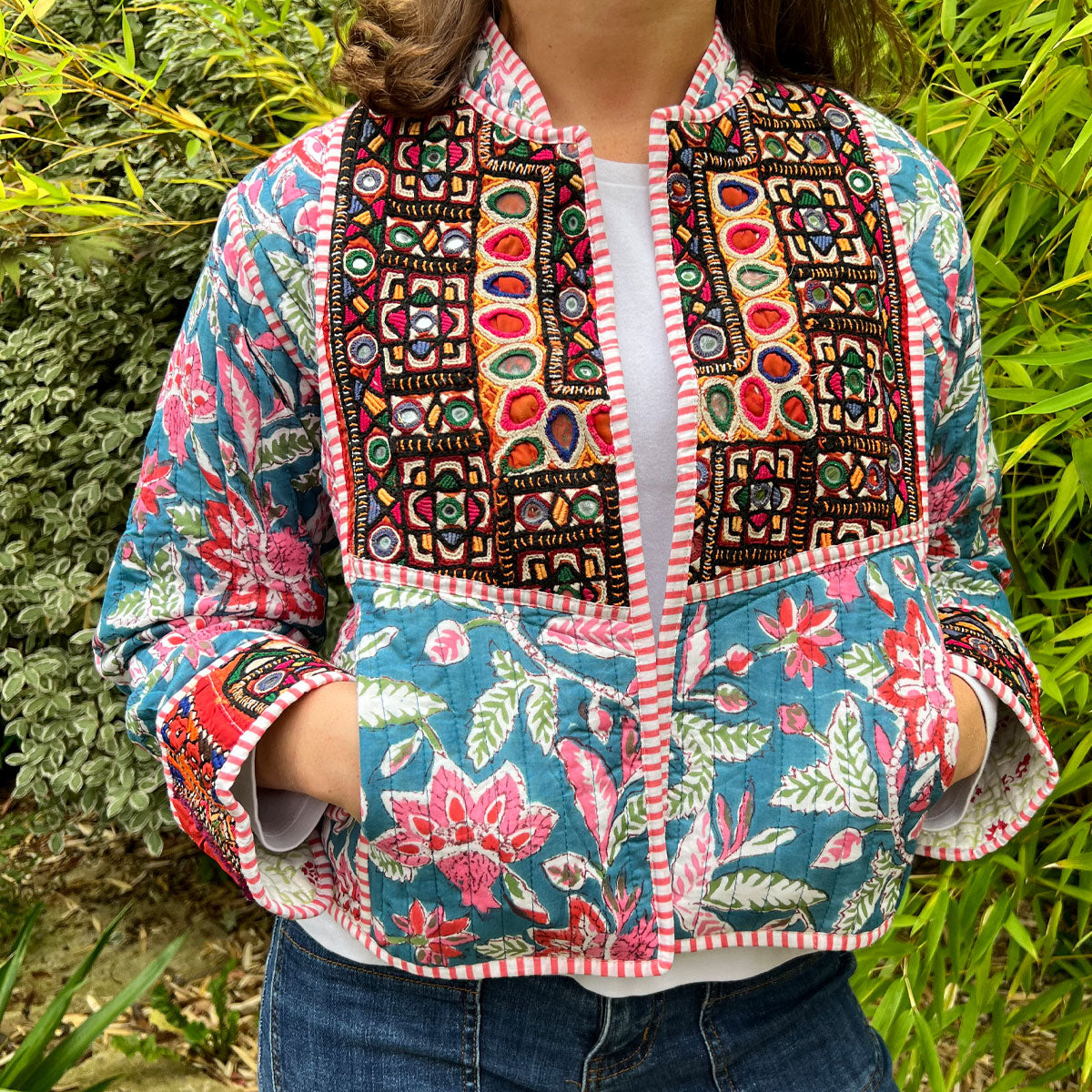 NARGIS Patchwork Short Quilted Cotton Jacket