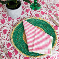 Faro napkins, RASPBERRY Striped Blockprint Napkins, Set of four