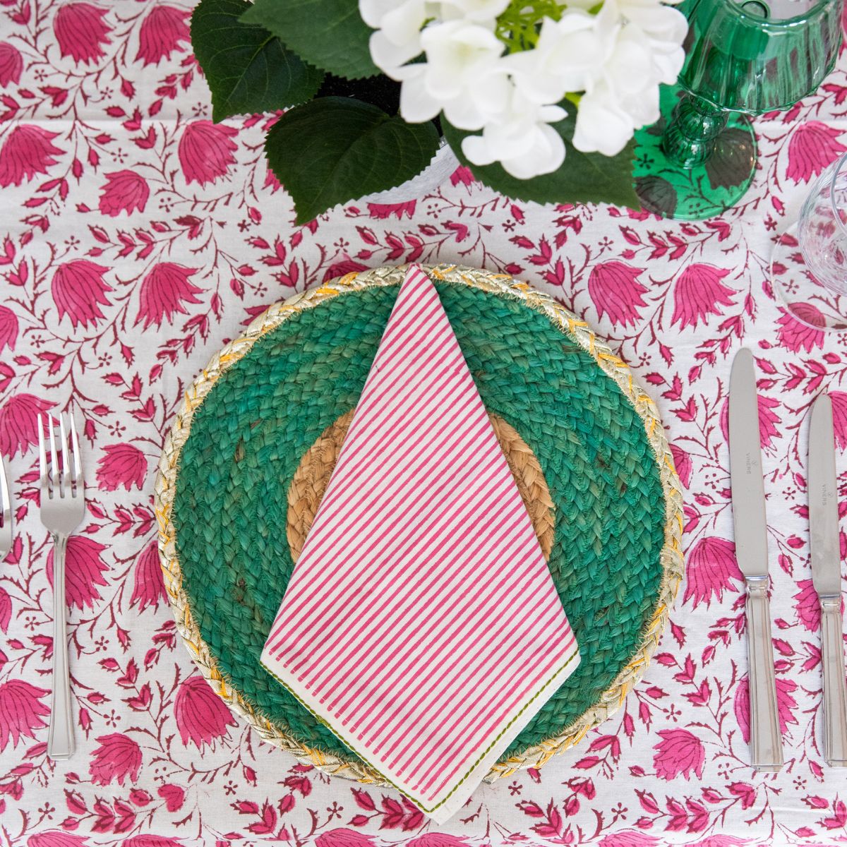 RASPBERRY Striped Blockprint Napkins
