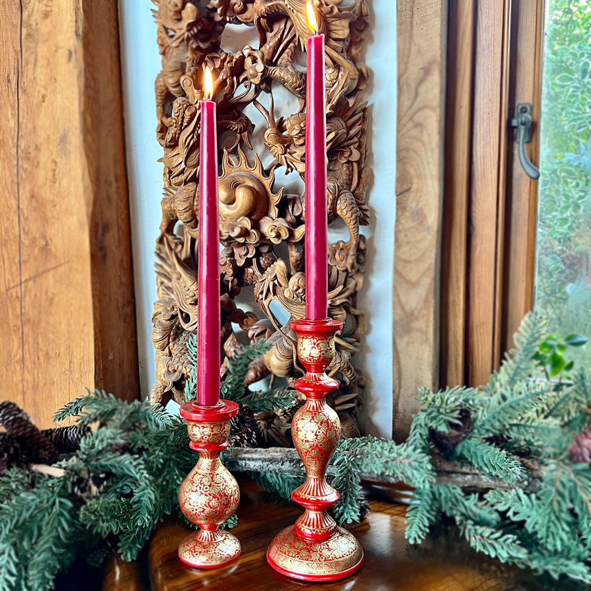 SHIRIN Red & Gold Candle Holder (Pair)