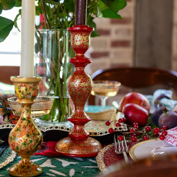 Candle Holders, papier mache, kashmir artefacts, kashmir decor, candle holders, candlesticks, christmas candle sticks, festive decor, festive candlesticks, Christmas candle holder