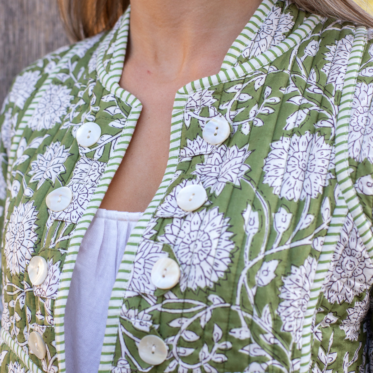 ZINAT OLIVE Short Quilted Cotton Jacket