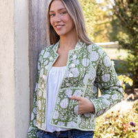 ZINAT OLIVE Short Quilted Cotton Jacket