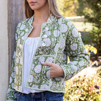 ZINAT OLIVE Short Quilted Cotton Jacket