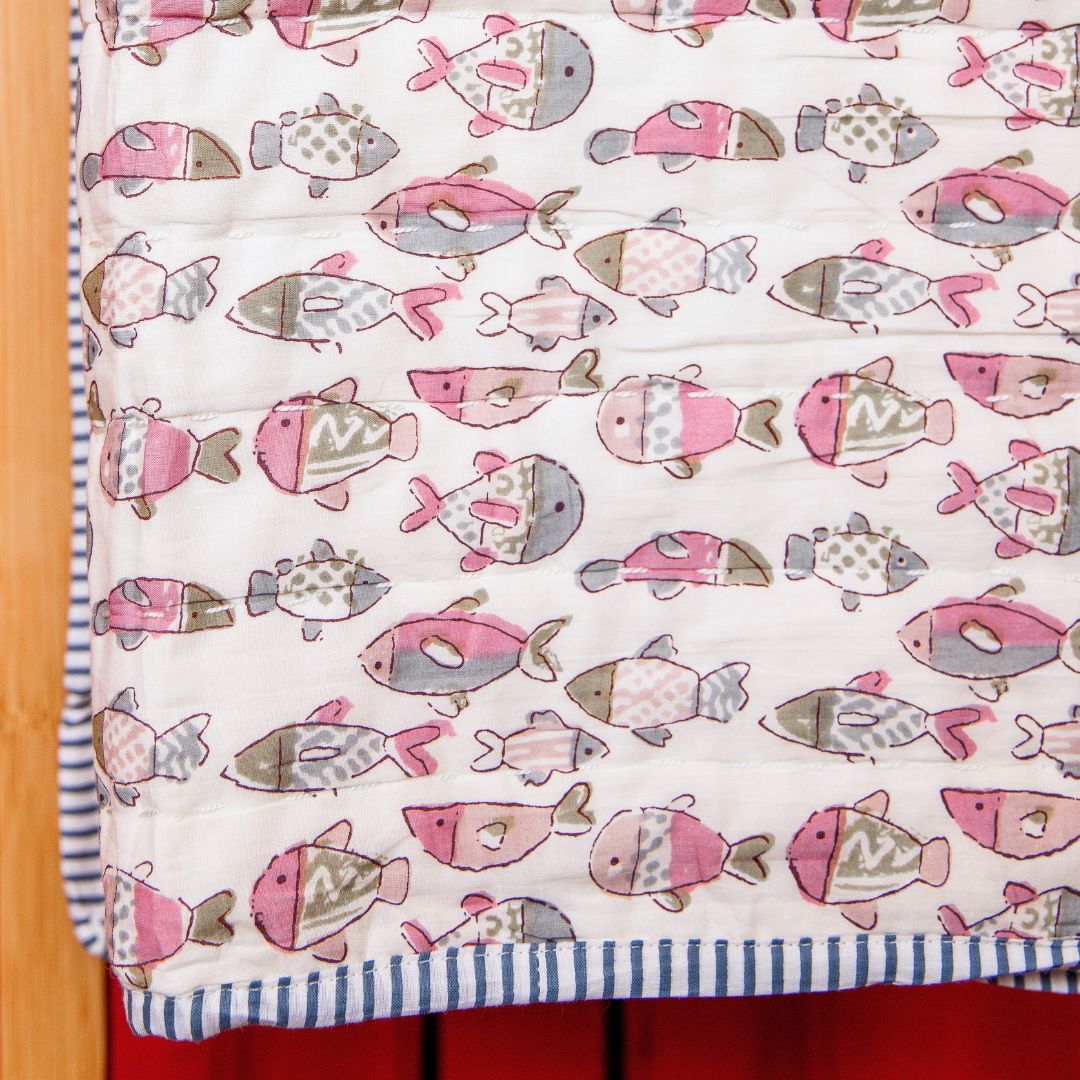 SEA SONG Blockprint Reversible Junior Quilt