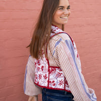 quilted cotton gilet, women's cotton gilet, block print gilet, floral quilted waistcoat, artisan cotton clothing, handmade cotton gilet, lightweight quilted vest