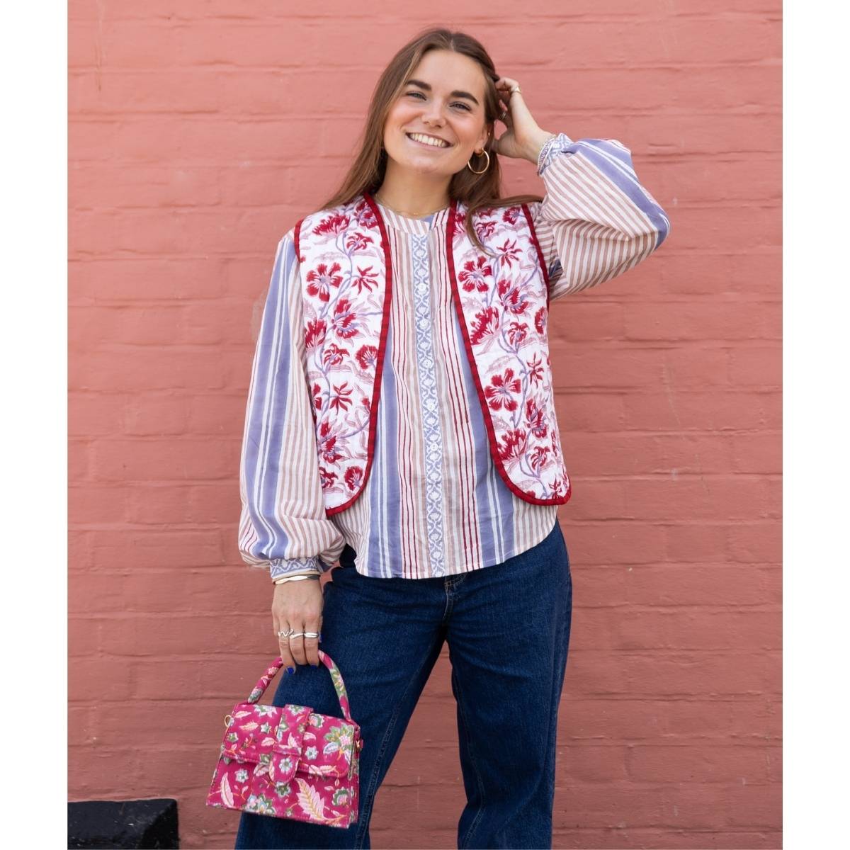 SHAIRA Quilted Blockprint Gilet