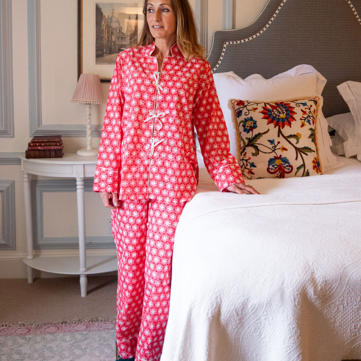 SITARA Red Blockprint Long Cotton Pyjamas