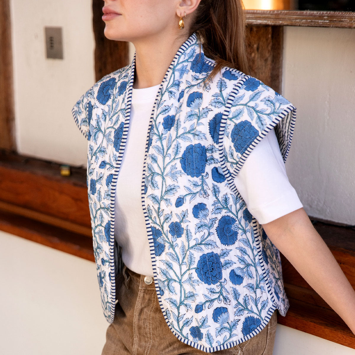 SOPHIE LAPIS Quilted Blockprint Gilet