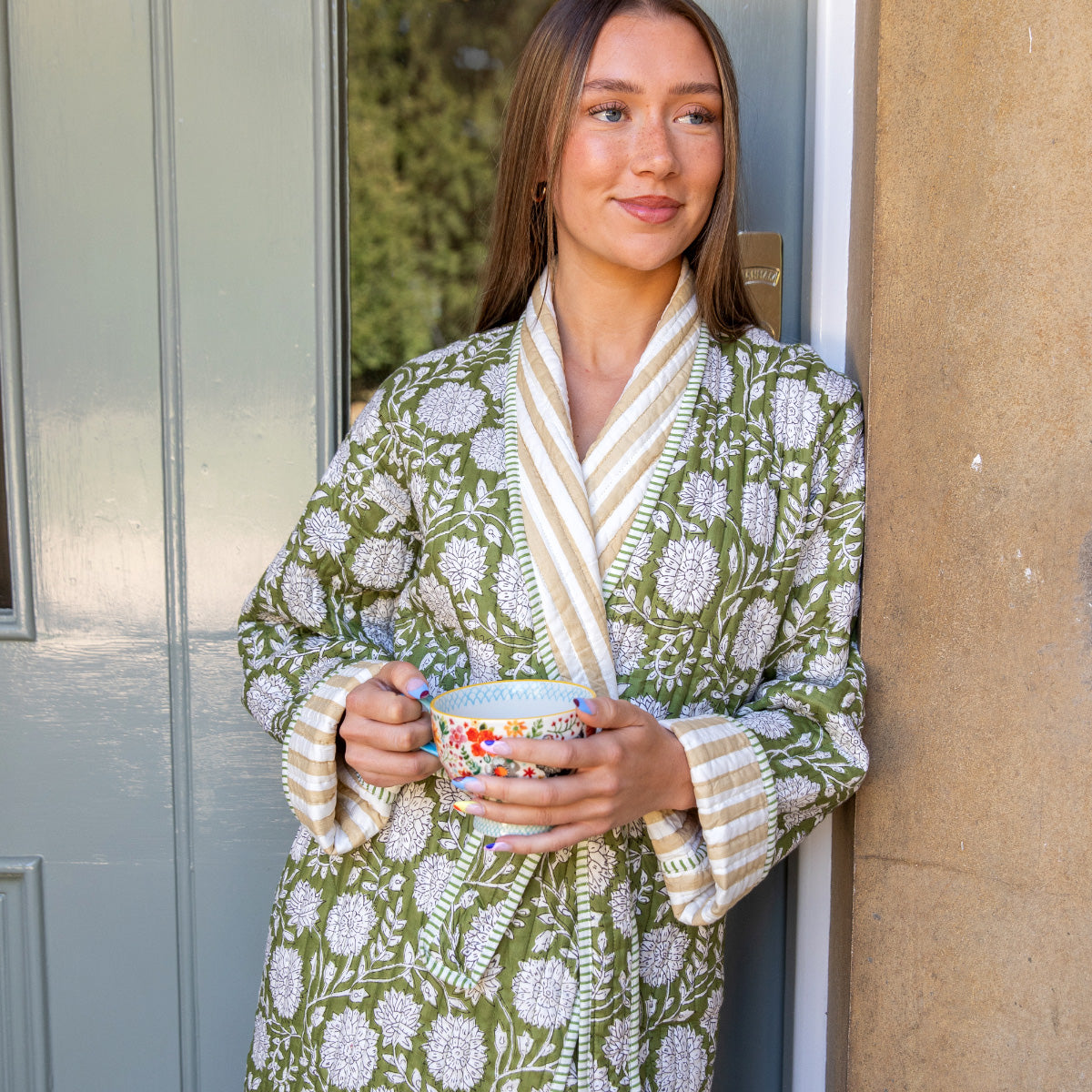 ZINAT OLIVE Quilted Long Dressing Gown