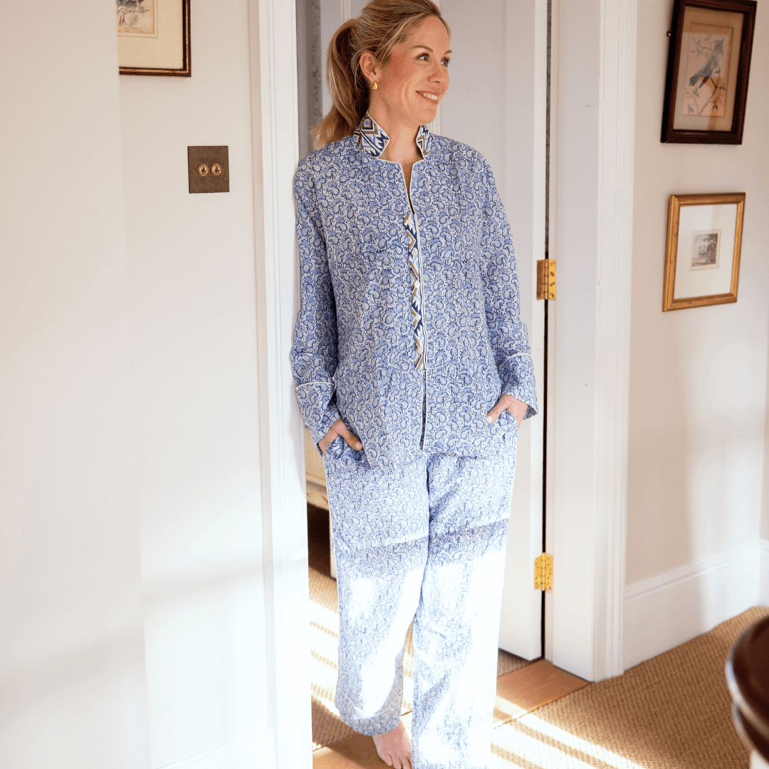 LUNA Sky Blockprint Long Cotton Pyjamas