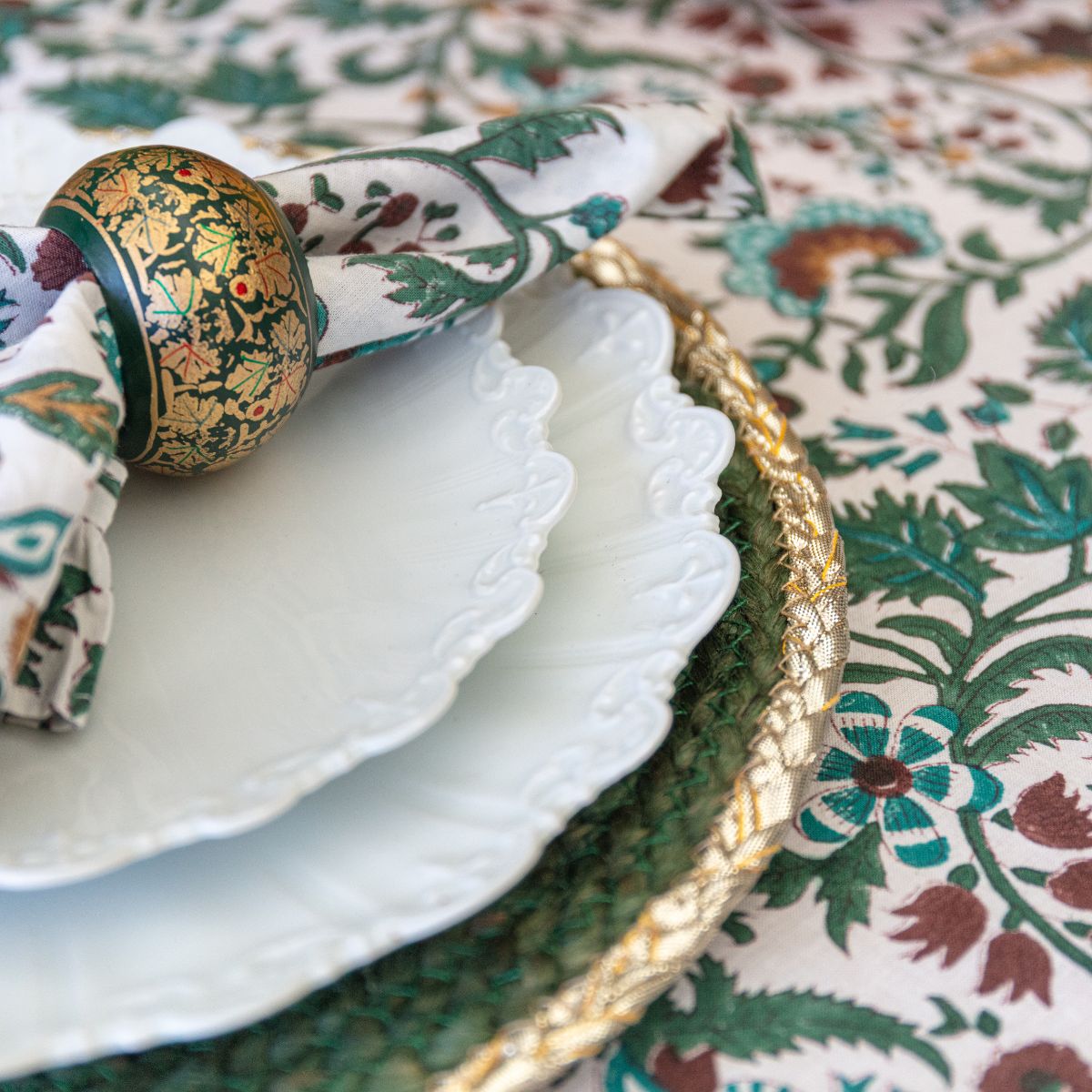 NILOFER TEAL Blockprint Tablecloth
