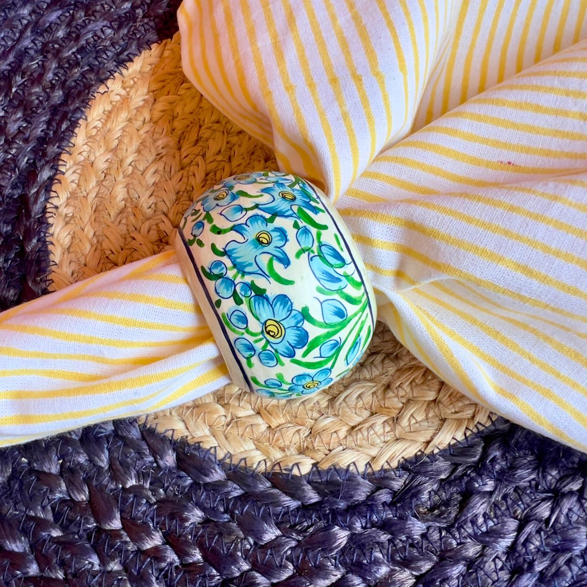 GULZAR Blue Hand Painted Napkin Rings - Set of 6