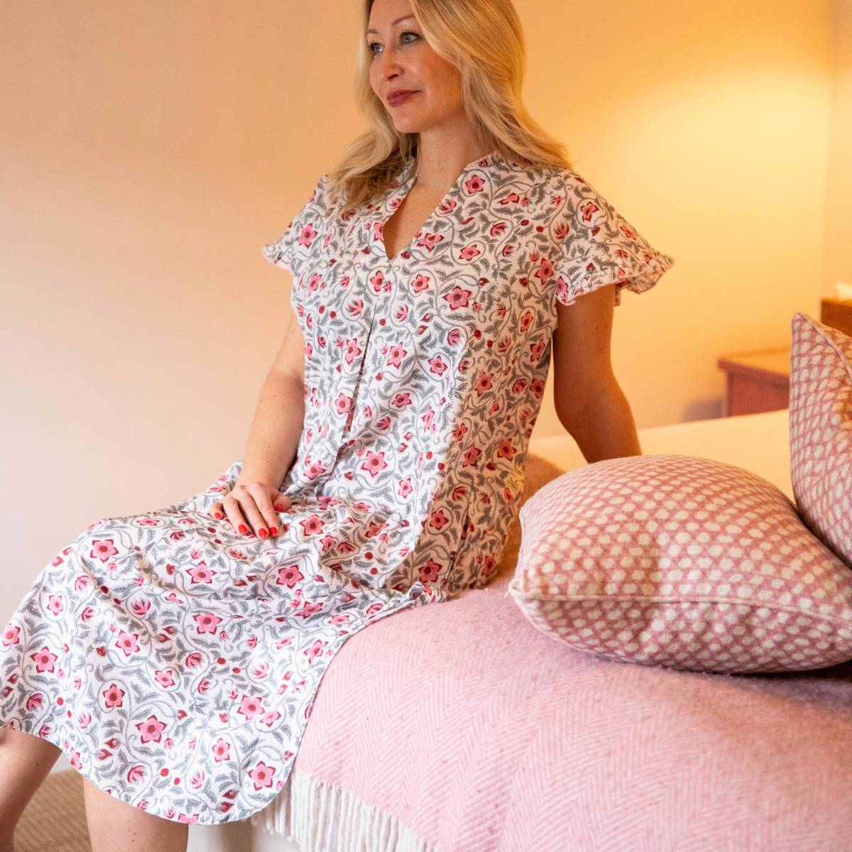 SORAYA Rose Cap Sleeve Blockprint Nightie