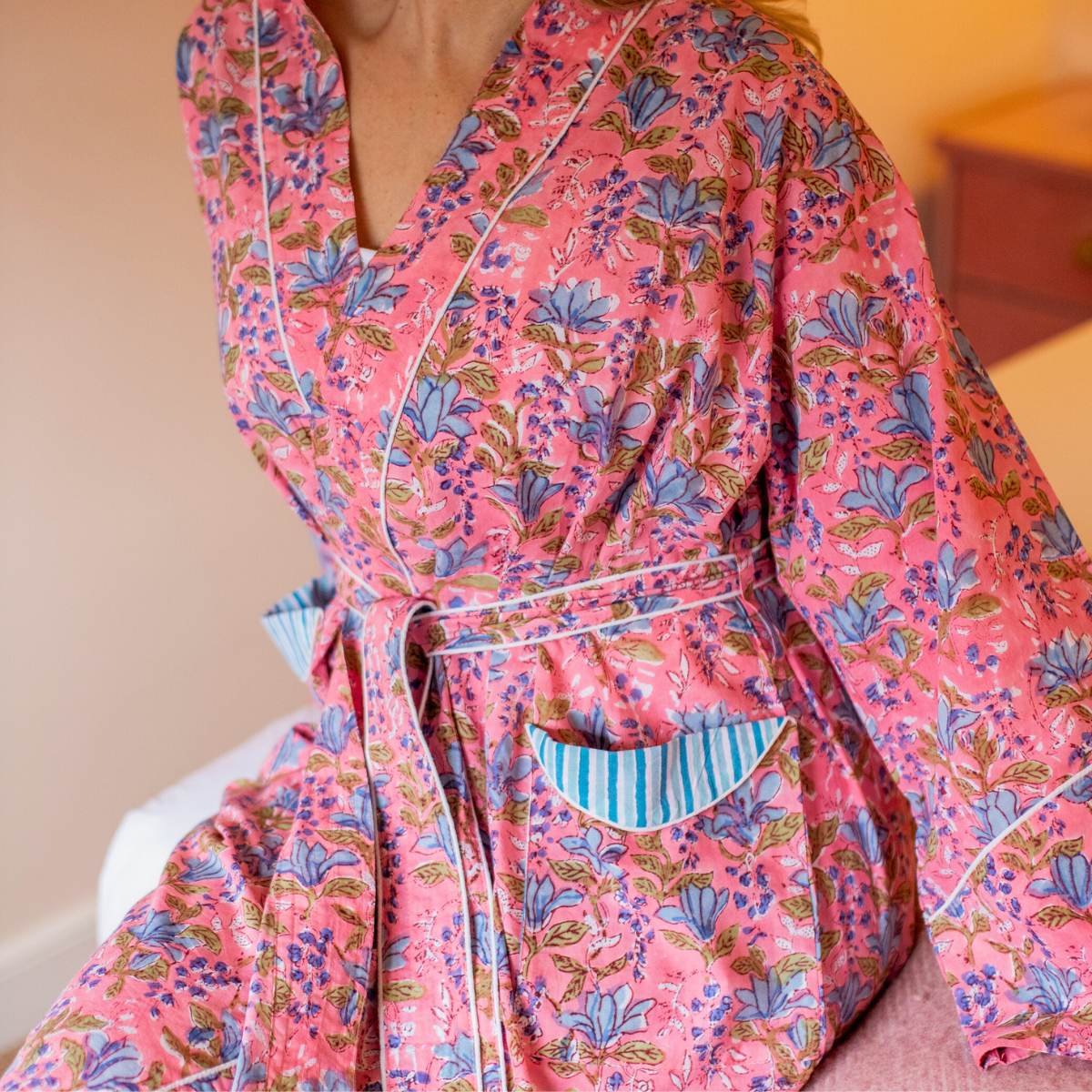 LENA Short Blockprint Dressing Gown