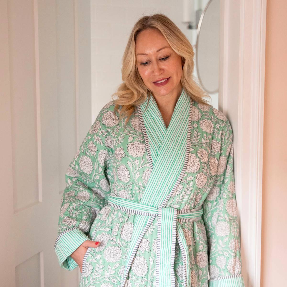 ZINAT MINT Quilted Long Dressing Gown FARO ZINAT MINT Quilted Long Dressing Gown FARO