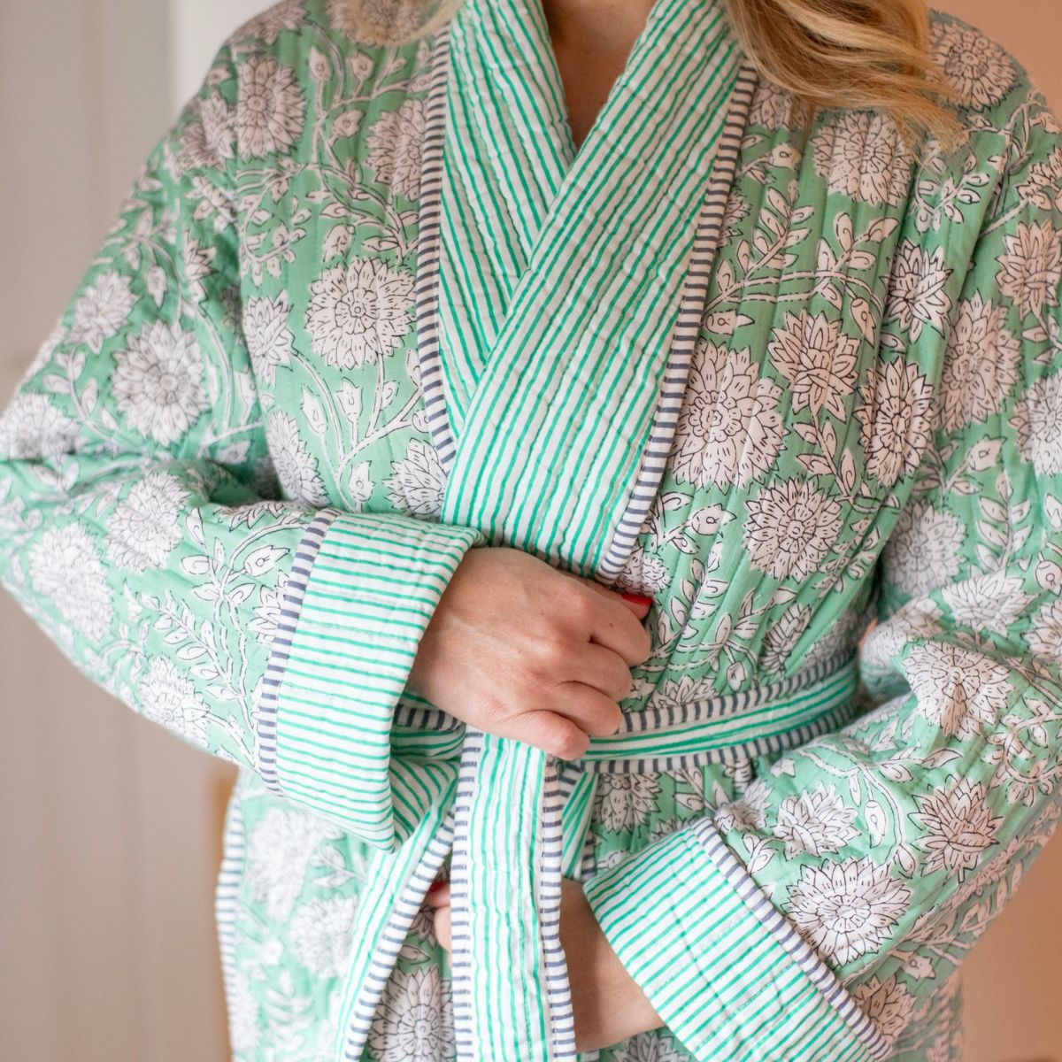 ZINAT MINT Quilted Long Dressing Gown