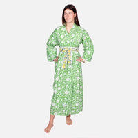 ZINAT GREEN Blockprint Long Dressing Gown