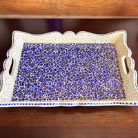 NILUFER Lapis & Gold Floral Papier Mache Tray