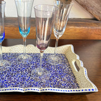 NILUFER Lapis & Gold Floral Papier Mache Tray