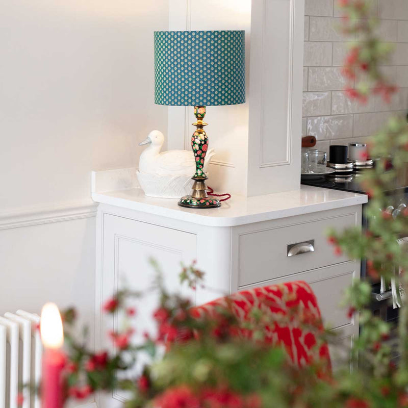 PEACOCK Silk Brocade Drum Lampshade