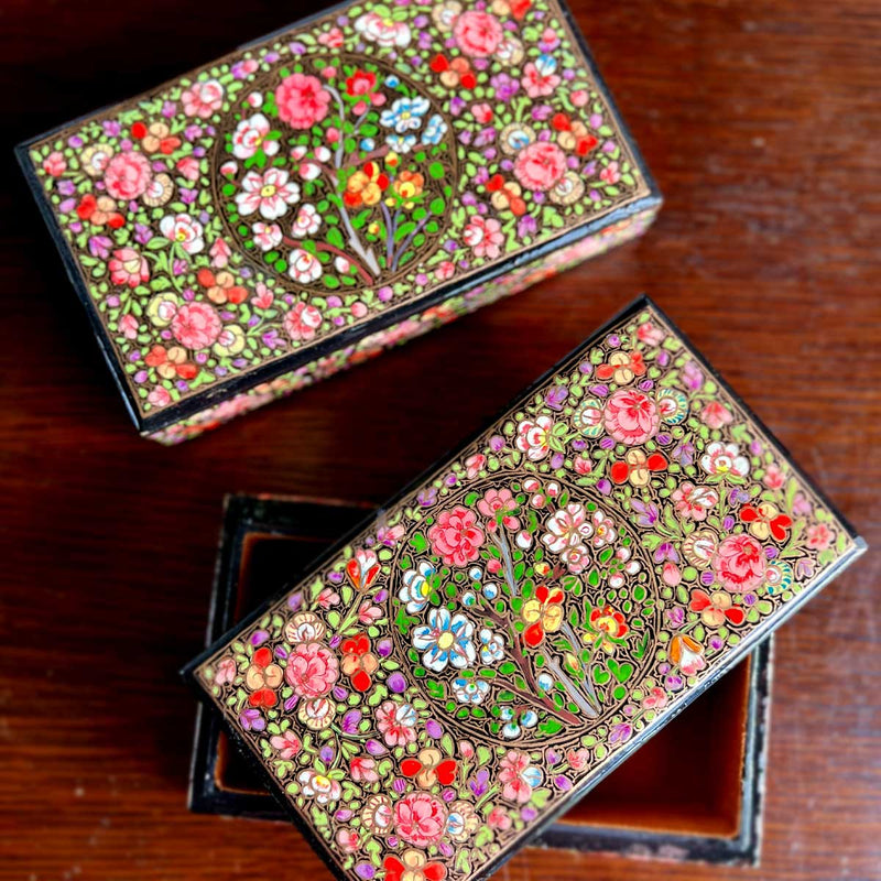 SHALIMAR Floral Papier Mache Trinket Box