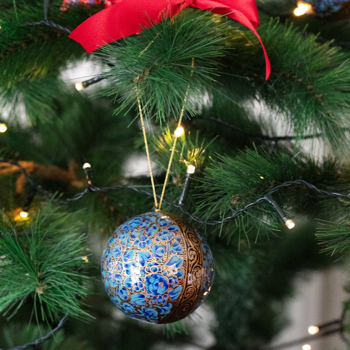 BAGH Lapis & Gold Papier Mâché Bauble