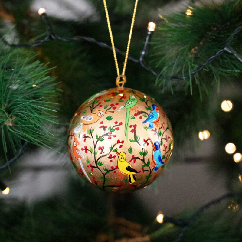 Christmas ornaments, Christmas baubles, papier mache baubles, Gold Christmas bauble, Kashmir papier mache